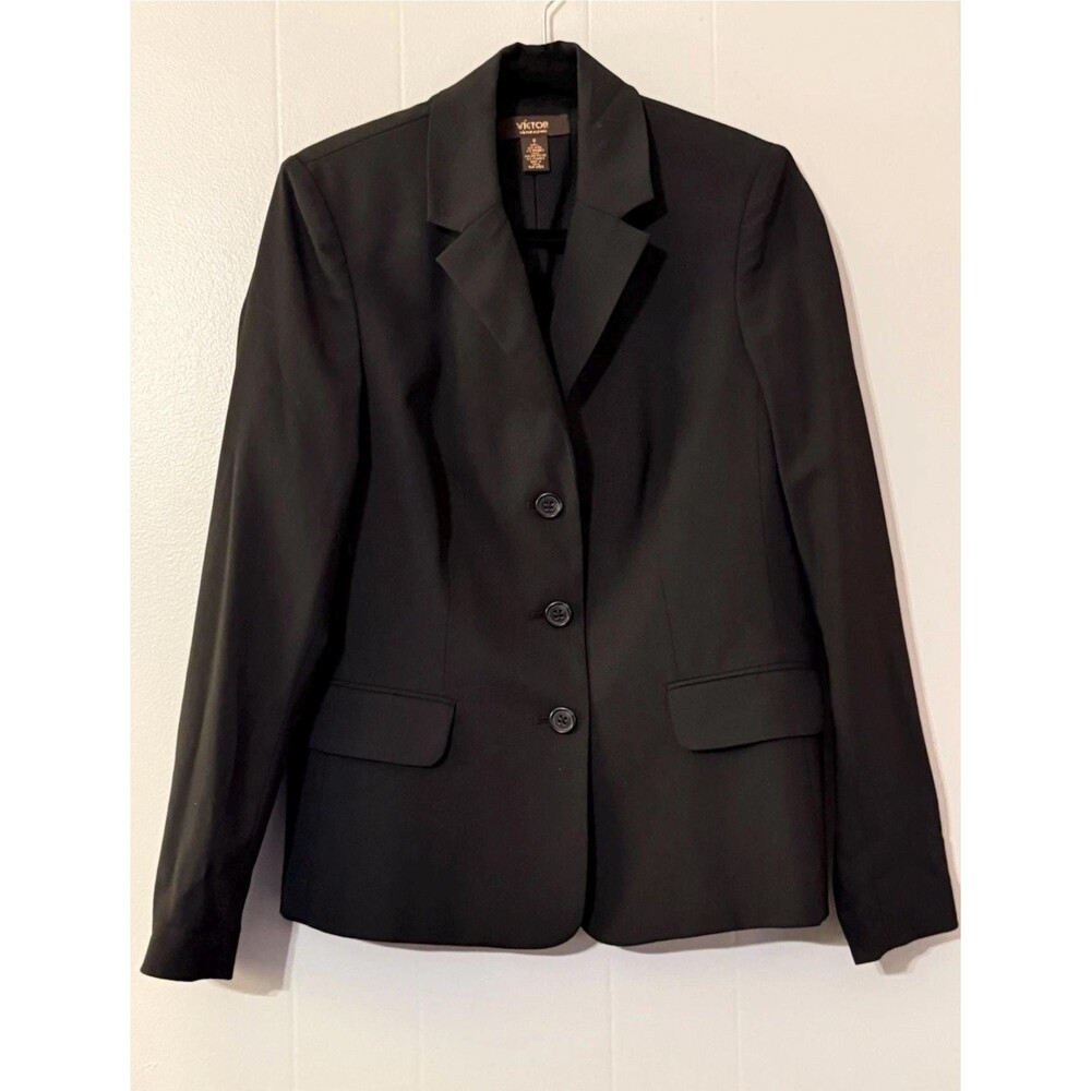 Vintage VICTOR ALFARO Wool Womens 3 Button Blazer Black Size 8